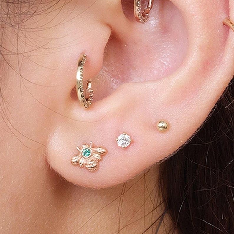 14K Solid Gold Cartilage Stud Earring 2.5mm - 3mm Tragus Helix Ear Piercing Dainty Tiny Ball Earring for Upper Ear Piercing Jewelry Gift For Women Internally Threaded Flat Back Earring SINGLE or PAIR3