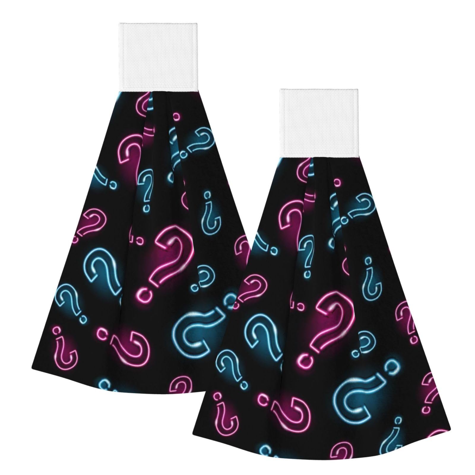 DOPKLNA Neon Question Mark Seamless, 2 Pcs Hanging Coral Fiber Hand Towels for Bathroom, Absorbent Kitchen Towels