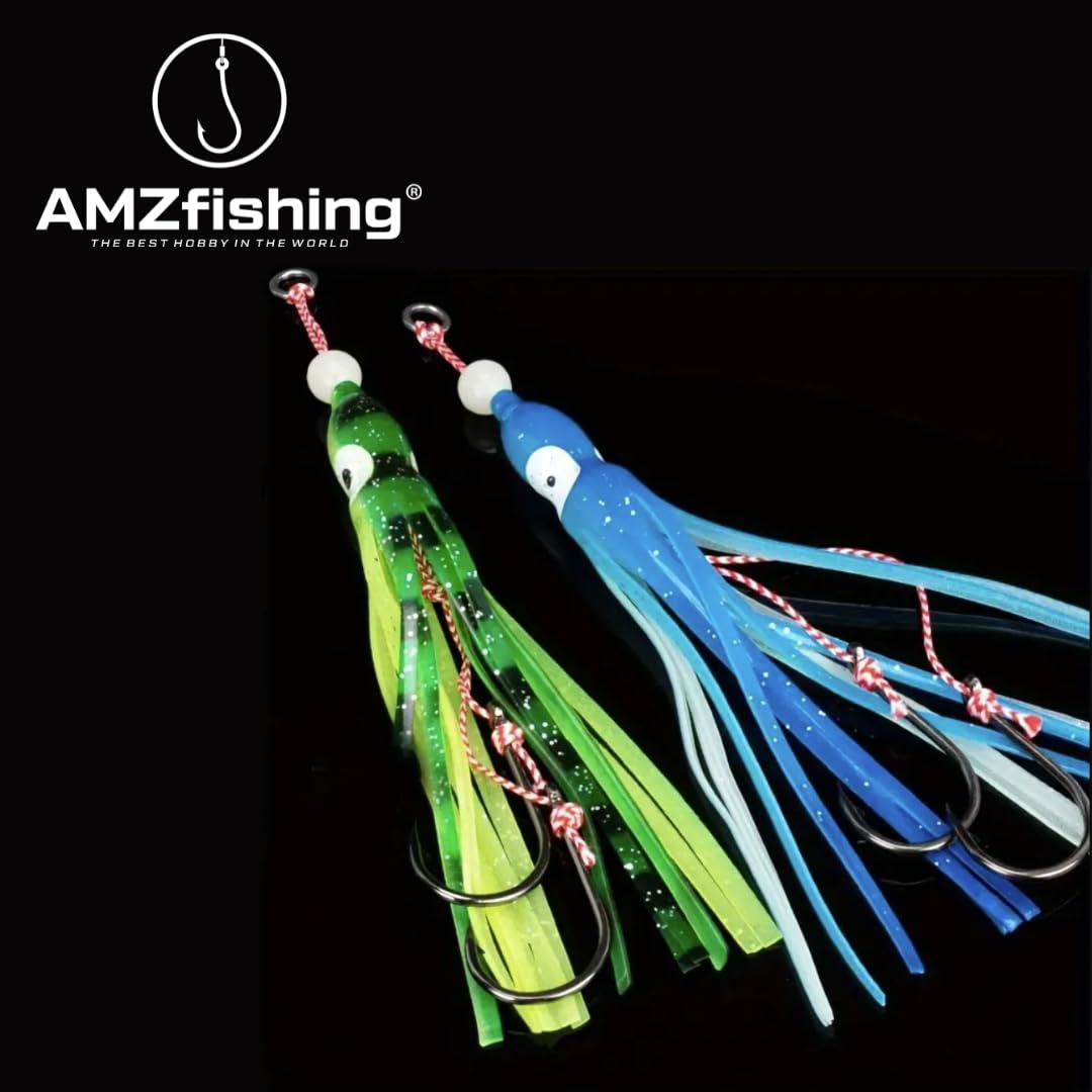 AMZfishing Sistema di esche naturali di polpo | Pesca Norvegia | Esche Norvegia | Gomma di polpo | Esca da pesca in mare | Cattura di polpo