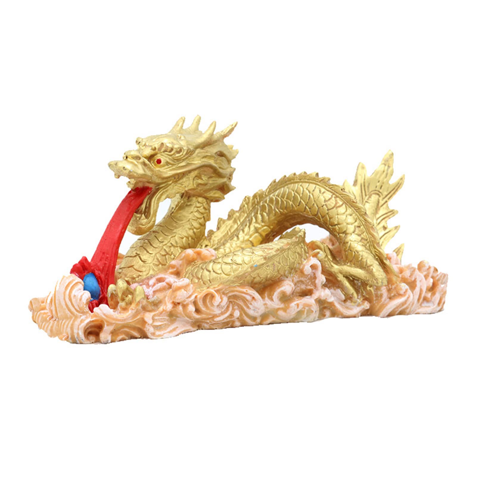BRDECOR Feng Shui Dragon Standbeeld Chinese Zodiac Draak op Oude Munten Beeldje Ornament Gouden Hars Collectible Beeldjes trekken rijkdom en geluk