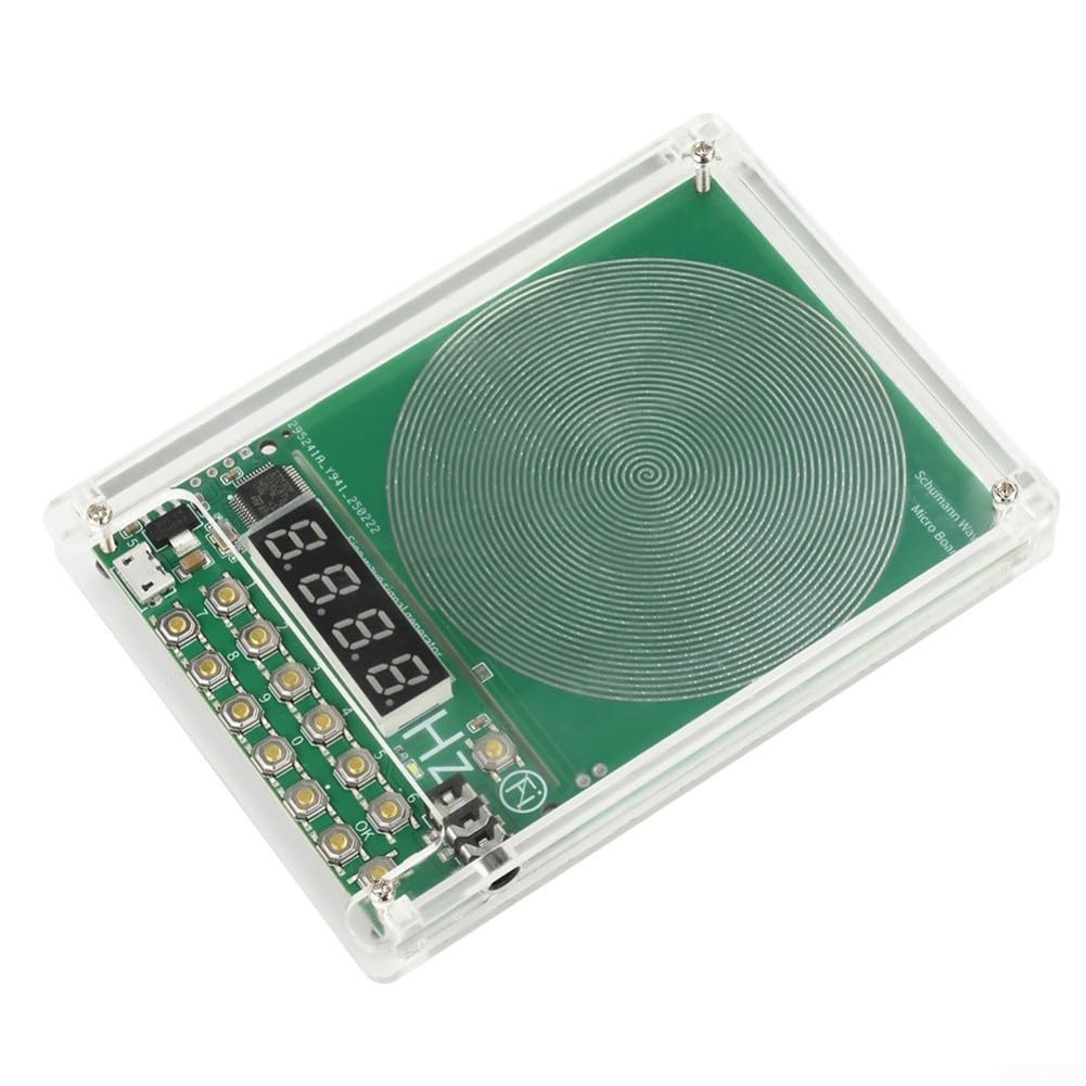 Générateur d'ondes Schumann 7,83 Hz - Fréquence réglable - Gamme complète de 0,01 Hz à 100 000 Hz - Sortie d'onde sinusoïdale - Avec alimentation USB - Coque en acrylique vert (doré)