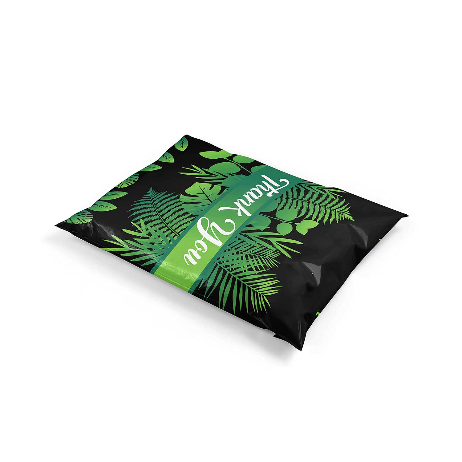 Shop4Mailers 10 x 13 Thank You Tropical Palm Leaves Banana Leaf Black Poly Bag Mailer Envelopes 2 Mil (100 Pack, Black)