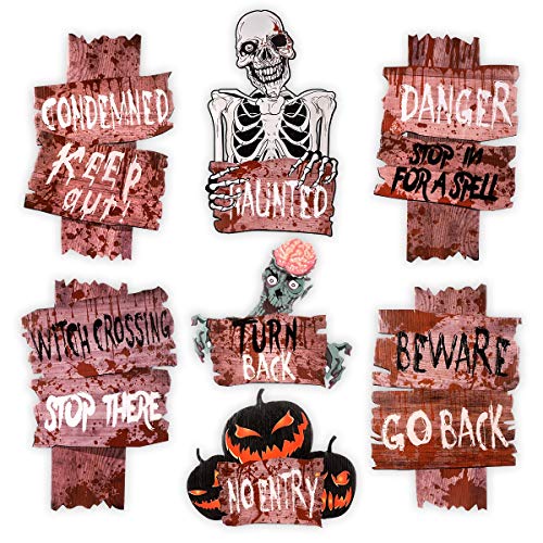 Unomor 7 Pack Halloween Decorations Outdoor Beware Yard Signs for Halloween Yard & Lawn Decorations with 10 Yards Stakes