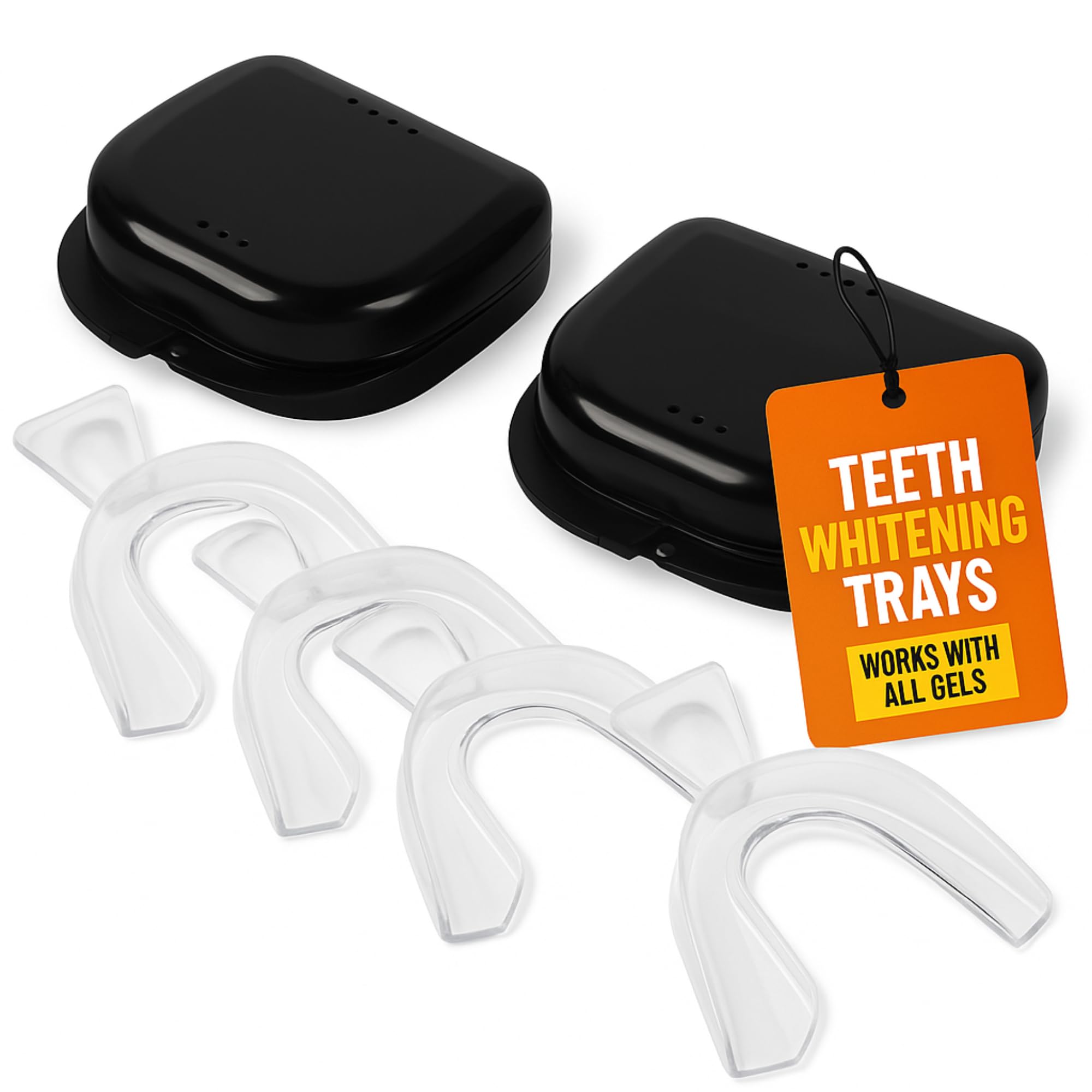 Teeth Whitening Trays Moldable and Trimmable, 4 Custom Fit Dental Bleaching Trays with 2 Cases, Compatible with All Whitening Gel Brands (Gel Not Included) Comfortable Thin Slim Design