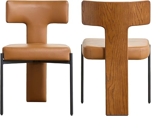 Miniatura 18 de Sillas de comedor modernas de mediados de siglo con respaldo de grano de nogal, juego de 4 sillas de comedor de cuero sintético marrón, sillas de