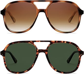 Retro Polarized Aviator Sunglasses Womens Men Vintage Double Bridge Square Sun Glasses AP3606