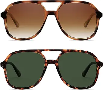 Retro Polarized Aviator Sunglasses Womens Men Vintage Double Bridge Square Sun Glasses AP3606