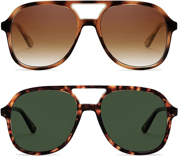 Retro Polarized Aviator Sunglasses Womens Men Vintage Double Bridge Square Sun Glasses AP3606
