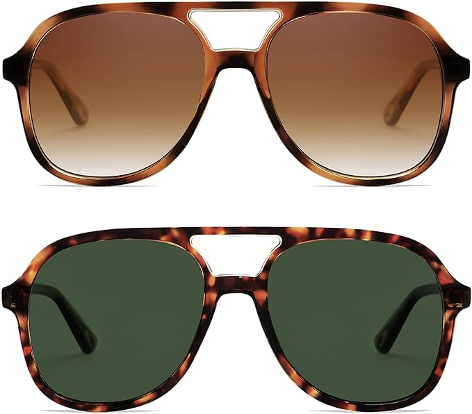 Retro Polarized Aviator Sunglasses Womens Men Vintage Double Bridge Square Sun Glasses AP3606