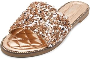 Flat Sandals Sparkly Black Gold Silver for Women