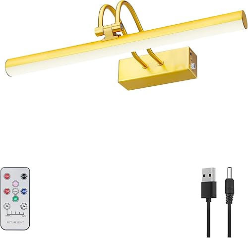 Luz de imagen, 13 pulgadas, funciona con pilas, para pinturas, exhibición remota de metal, luz artística con temporizador y regulable para pintura