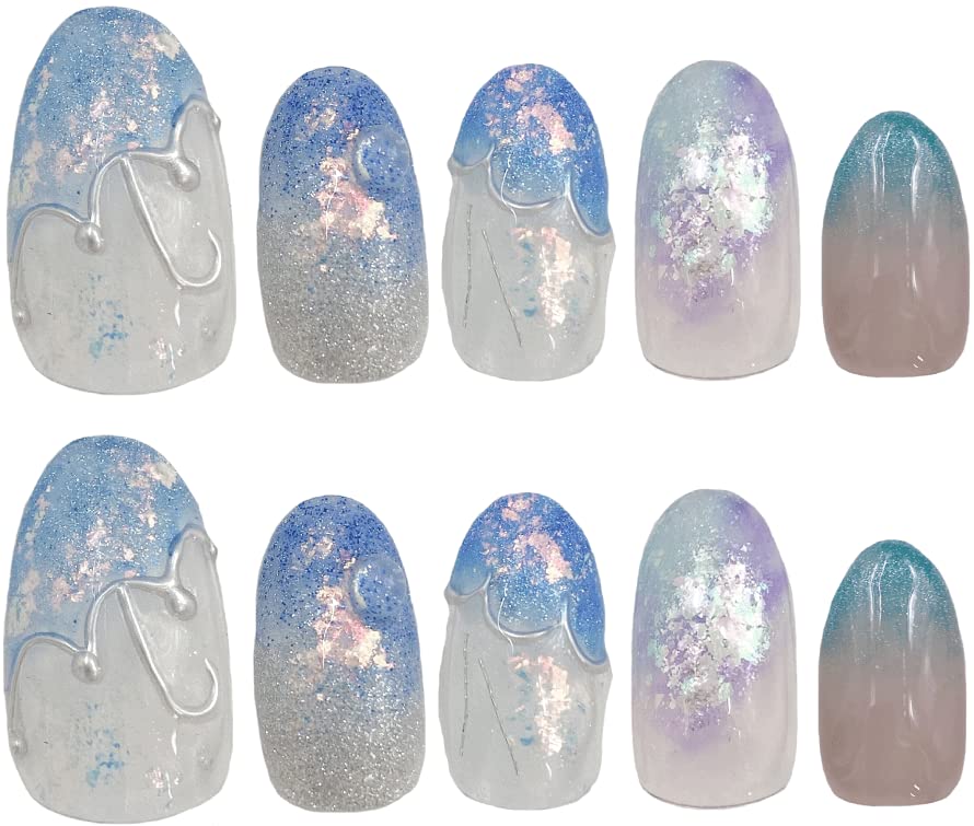 Amazon | 水色系 傘 アート 3D ネイルチップ ぷっくり 立体的 雨 水滴