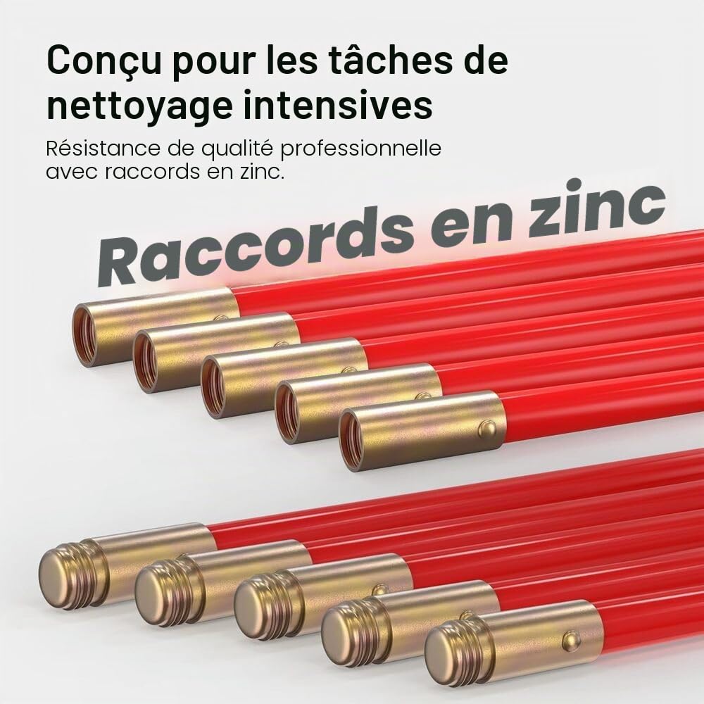 Kit de tiges de vidange professionnelles de 9,1 m dans un sac de transport, déverrouillage, grattoir à vers, tiges de nettoyage 14 pièces de 9 m de long