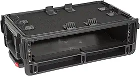 SKB Estojo Studio Flyer Rack – Mala de mão impermeável 2U com superfície de laptop, trilhos moldados, travas de borracha e rodas silenciosas, ideal para músicos, preto