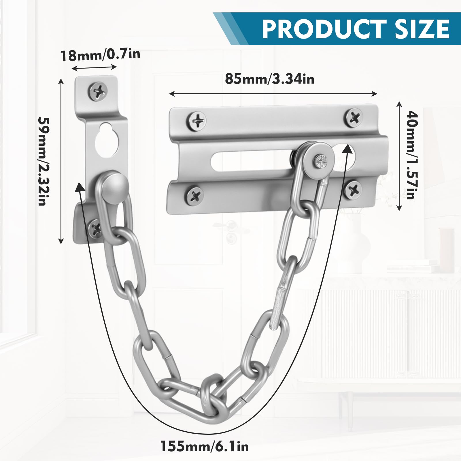 2-Pack Door Lock Door Security Chain, Anti-Theft Door Lock - Image 2