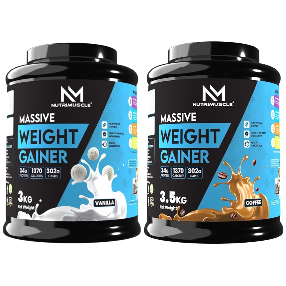 Nutrimuscle ® Massive Weight Gainer - 3 Kgs - Vanilla Flavour - For Weight & Mass Gain - Contains | Nutrimuscle Massive Weight Gainer 3.5kg Coffee Flavor | High Calorie Mass Gainer Powder with Compl-image-28