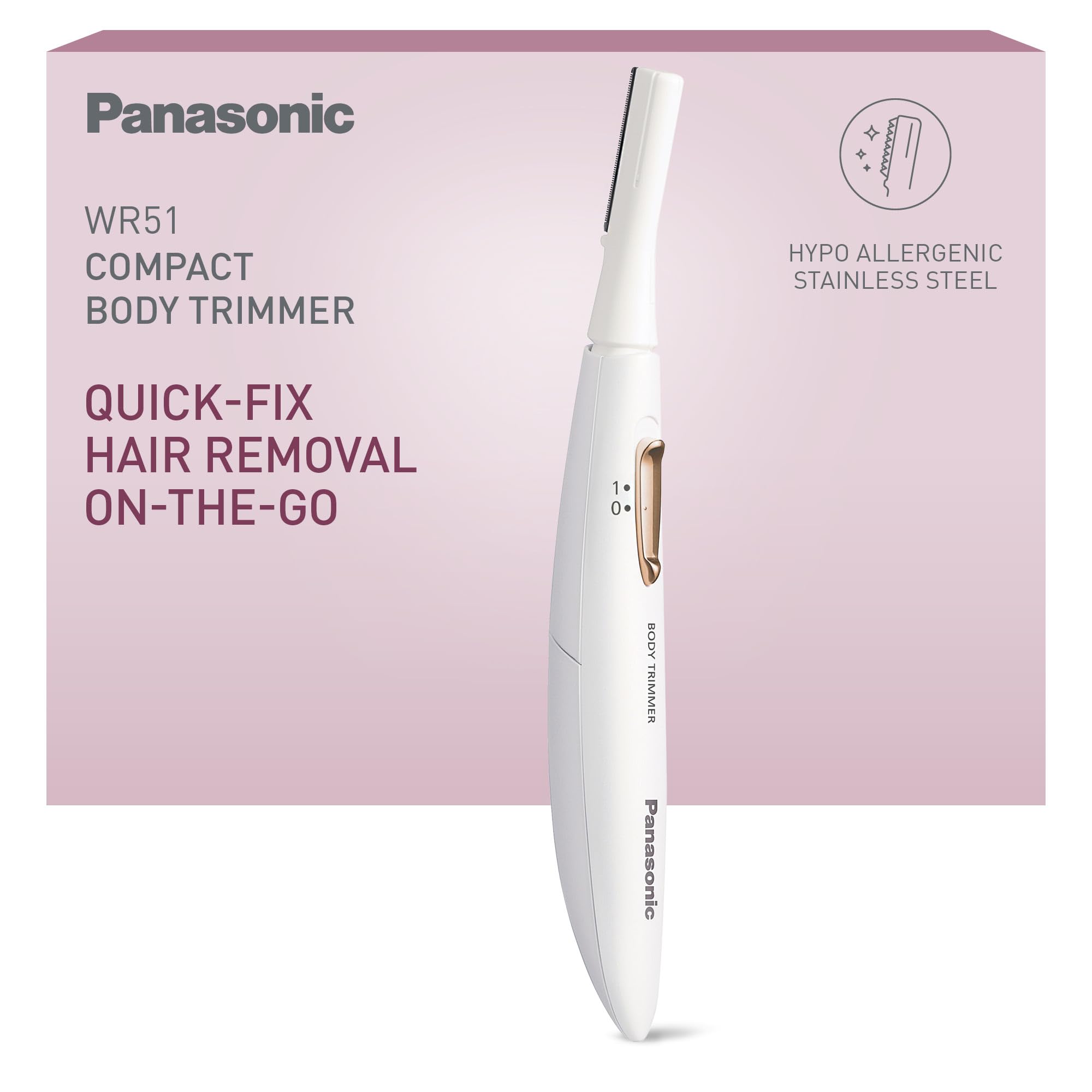 Panasonic ES-WR51 kompakter Body-Trimmer, Bikini-Trimmer, Haarentferner für Frauen, Damenrasierer, trocken, Batteriebetrieben, Epilierer, Körpertrimmer, Reinigungsbürste, Weiß