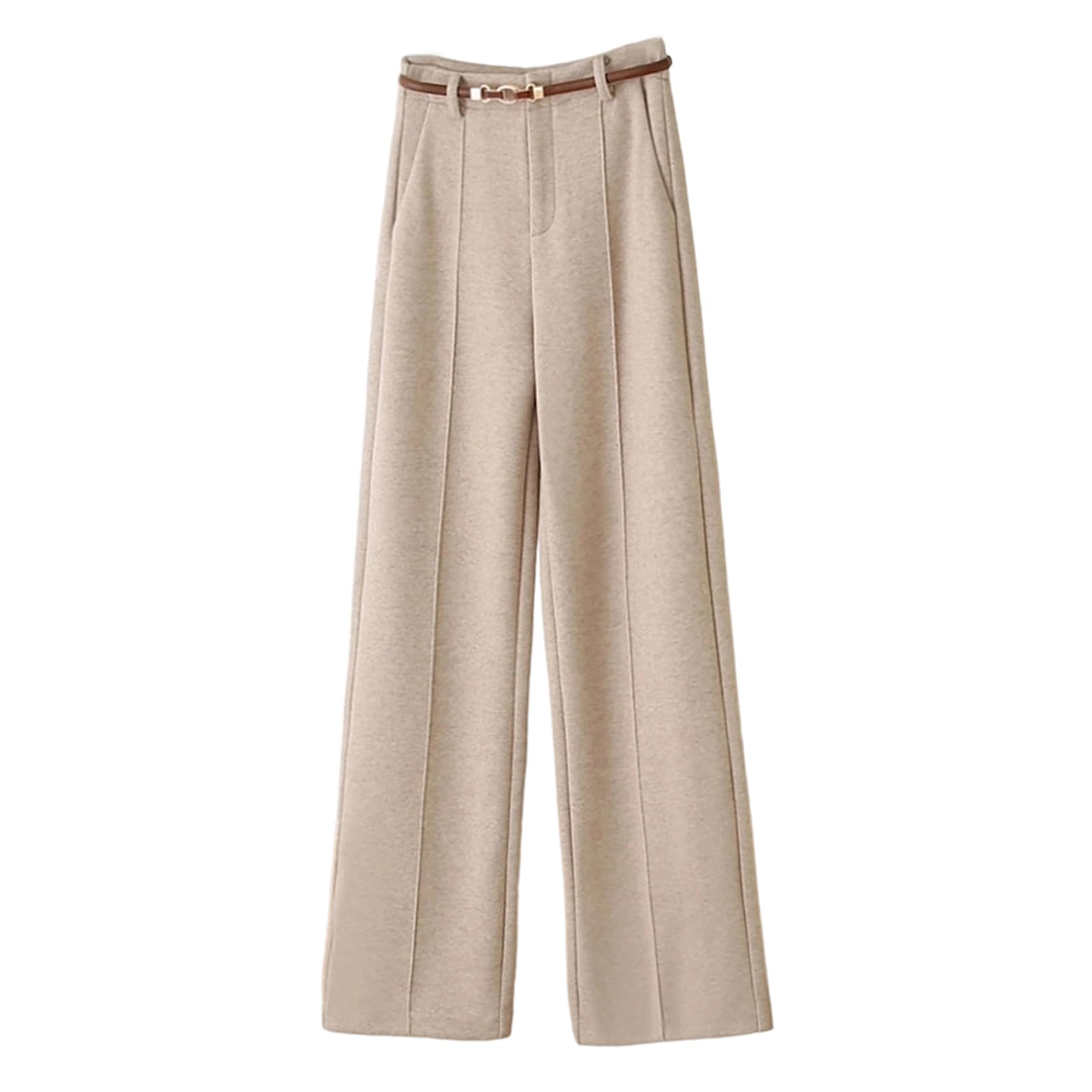 Womens Wool Blend Straight Leg Pants High Waisted Thick Warm Trousers for Fall Winter Casual Office Long Pants