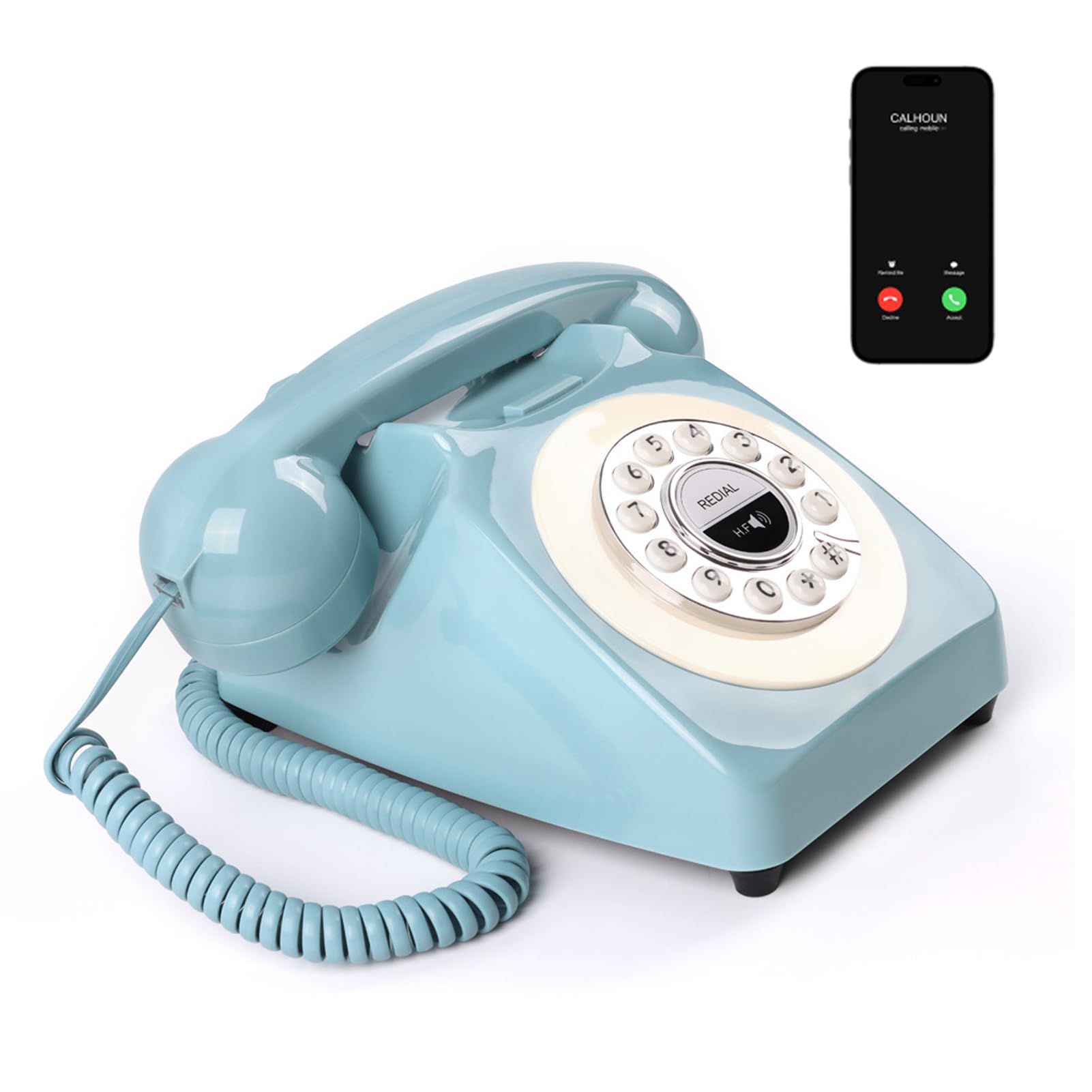 Bluetooth-Retro-Telefon, Vintage-Tischtelefon mit USB-Ladefunktion, Freisprechfunktion und Musikwiedergabe für das Homeoffice (Blue)