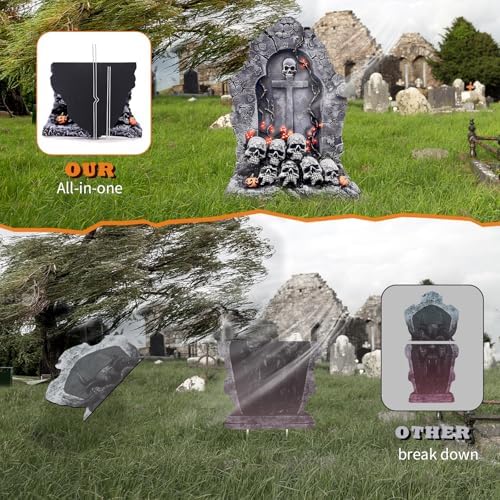 61tRq1dQLWL._AC_ Halloween Outdoor Decorations 25 Inch 5 Pack Halloween Cemetery Tombstones Yard Signs with 10 Metal Stakes Large Realistic Scary Skeleton Crack Gravestones Yard Lawn Outdoor for Kids