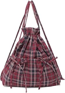 [ハニーズ] リュック バッグ 鞄 リボン付き ダブルポケット チェック柄 微起毛 ツイル素材 レディース リボン付ナップサック 2681219744