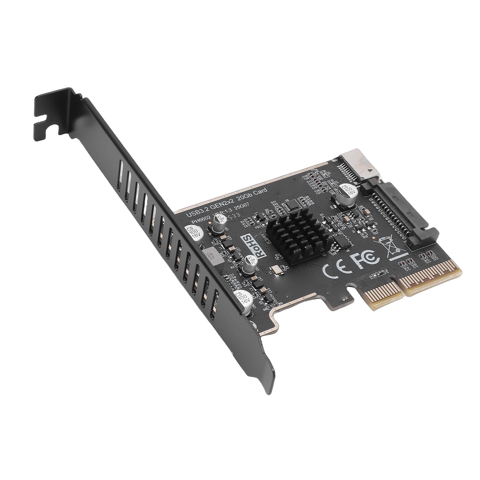 Karta rozszerzeń PCIe PH6602 na USB 3.2 Gen 2x2, Adapter Przedniego Gniazda 20 Gb/s Typu E z Kluczem A, Wewnętrzny Konwerter Typu C z 15-pinowym Złączem Zasilania SATA ASM3242