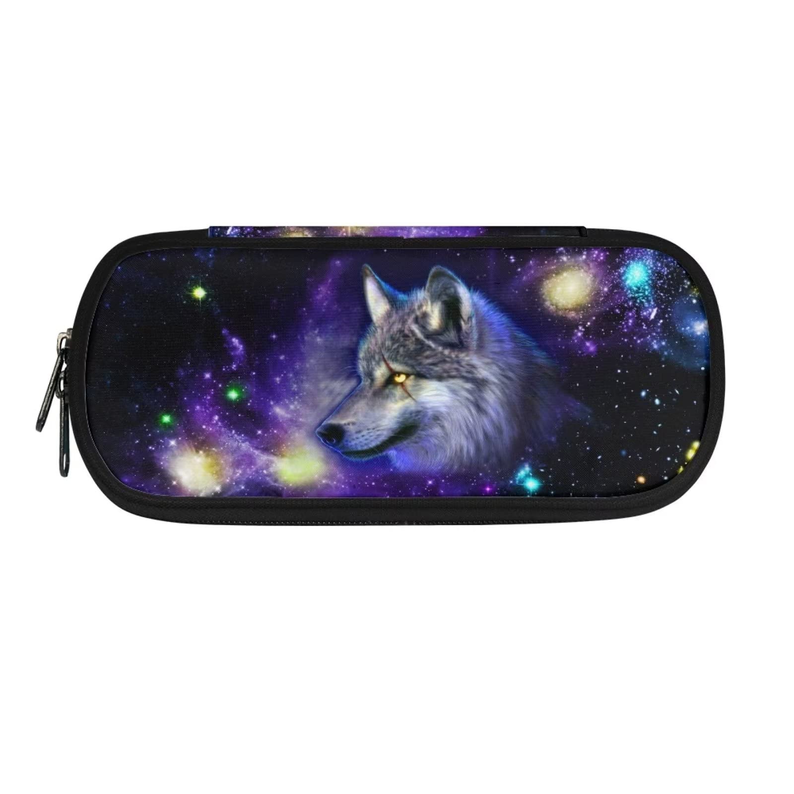 HUGS IDEA Galaxy Wolf Pencil Case Large Capacity Pencil Pouch Portable Cosmetic Bag, Office School Supplies Stationery Organizer Pencil Pouch for Teen Adults — image 1