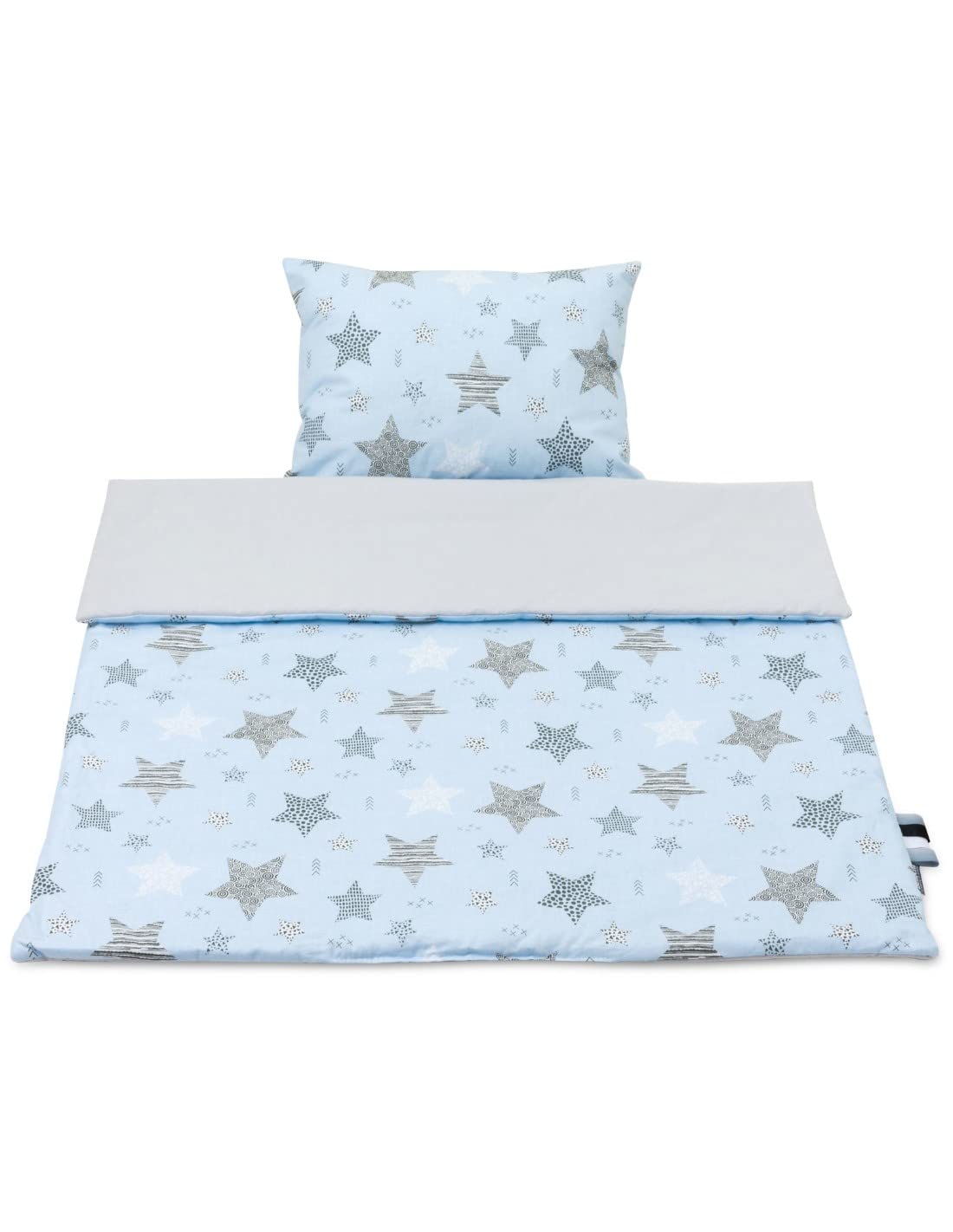 Bellochi Wielofunkcyjny zestaw koców dla niemowląt, dwustronny komplet pościeli dla niemowląt, 75 x 100 cm i poduszki 30 x 40 cm, ze 100% bawełny, certyfikat Öko-Tex, Rigel Star