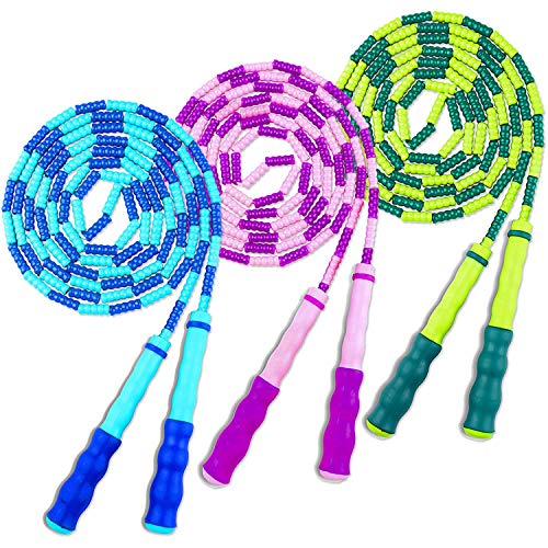 COOYOO Jump Rope Soft Beaded Skipping Rope (3 Pack), Premium Adjustable Free Segmented Tangle-Free Workout Fitness Cardio Skip Rope School Jumping Rope for Men Women Kids,9 Feet