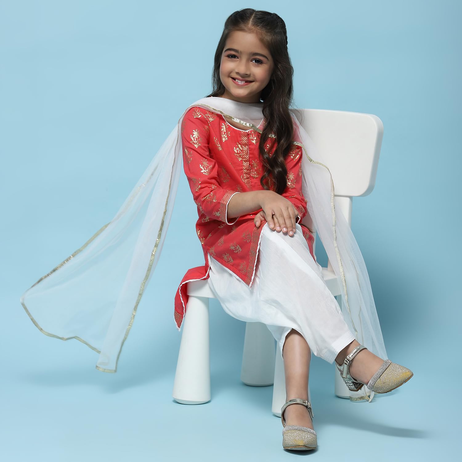 Biba Girls Cotton Printed Straight Salwar Suit Set (Kw2953_Red_7) 3