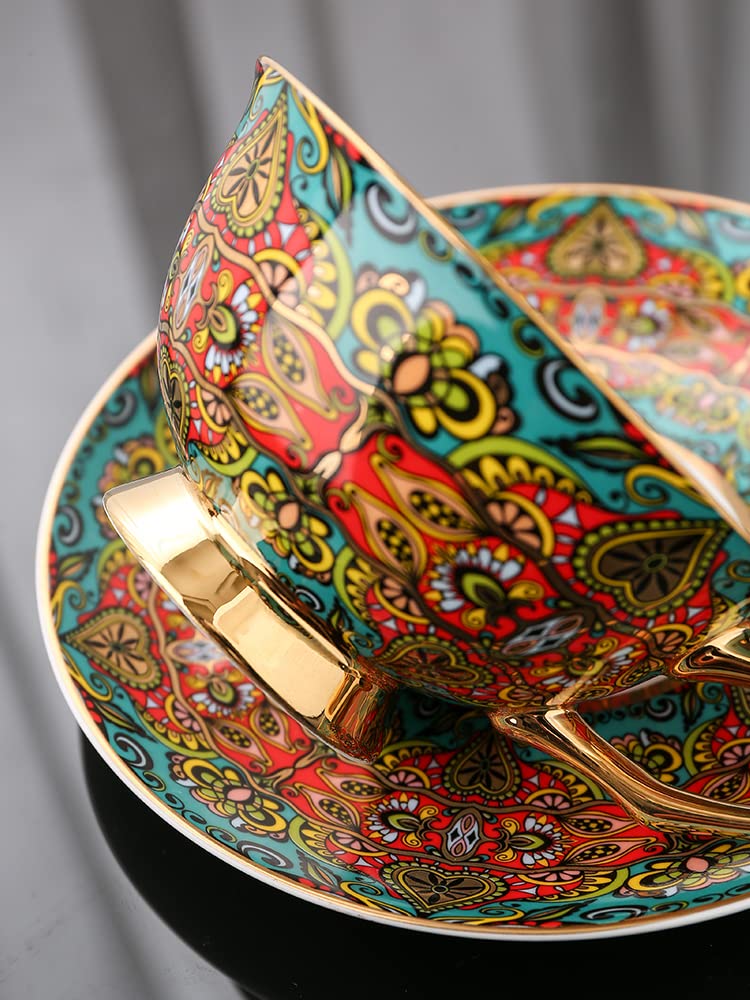 Taza de café de cerámica hecha a mano juego de tazas y platillos juego de tazas y platillos de café y té de cerámica con patrón de colores plato taza de leche de avena regalo de boda