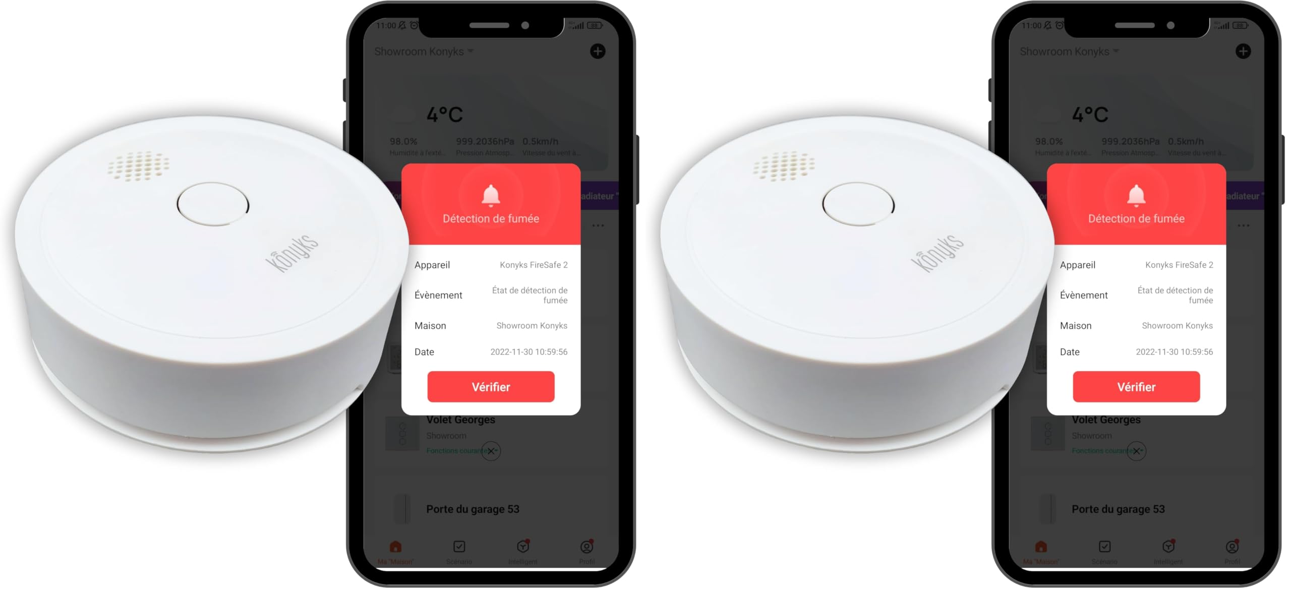 Détecteur de fumée connecté Konyks Easy Blanc design épuré et double connectivité