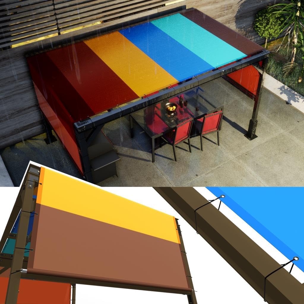 Amgo 12' W x 27' L Rainbow Waterproof Pergola UPF50 Sun Shade Canopy Replacement Cover, 220 GSM Cloth for Outdoor Patio, 95% UV Blockage, Includes Stainless Steel Weighted Rods (We Customize)