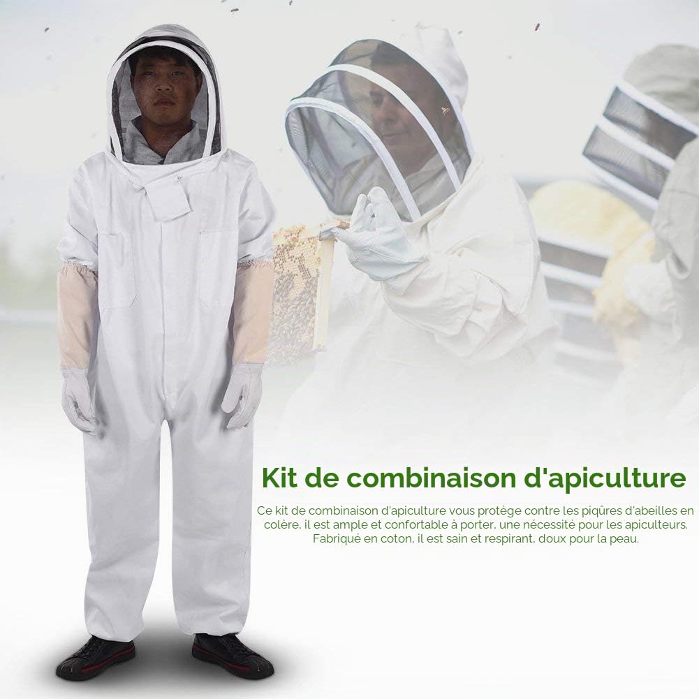 Zerodis Apicole Costume Équipement de Protection Professionnel Anti Abeille avec Longs et Capuchon en Voile pour Apiculture Apiculteur - Blanc (XXL)