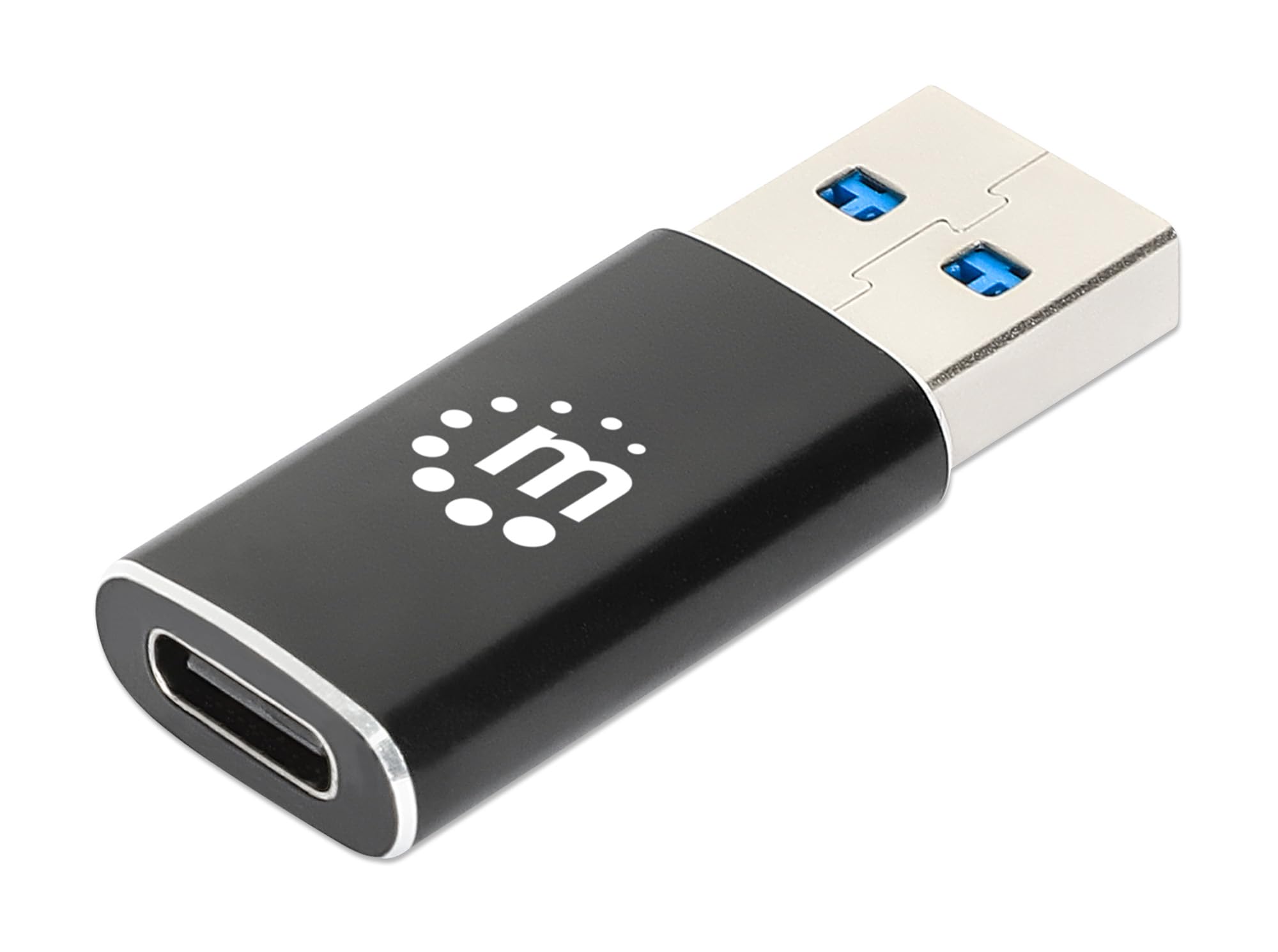 Manhattan Adaptador USB 3.2 Gen 2 Tipo A Macho a Tipo C Hembra, 10 Gbps SuperSpeed+ USB, 3 A, Aluminio, Negro