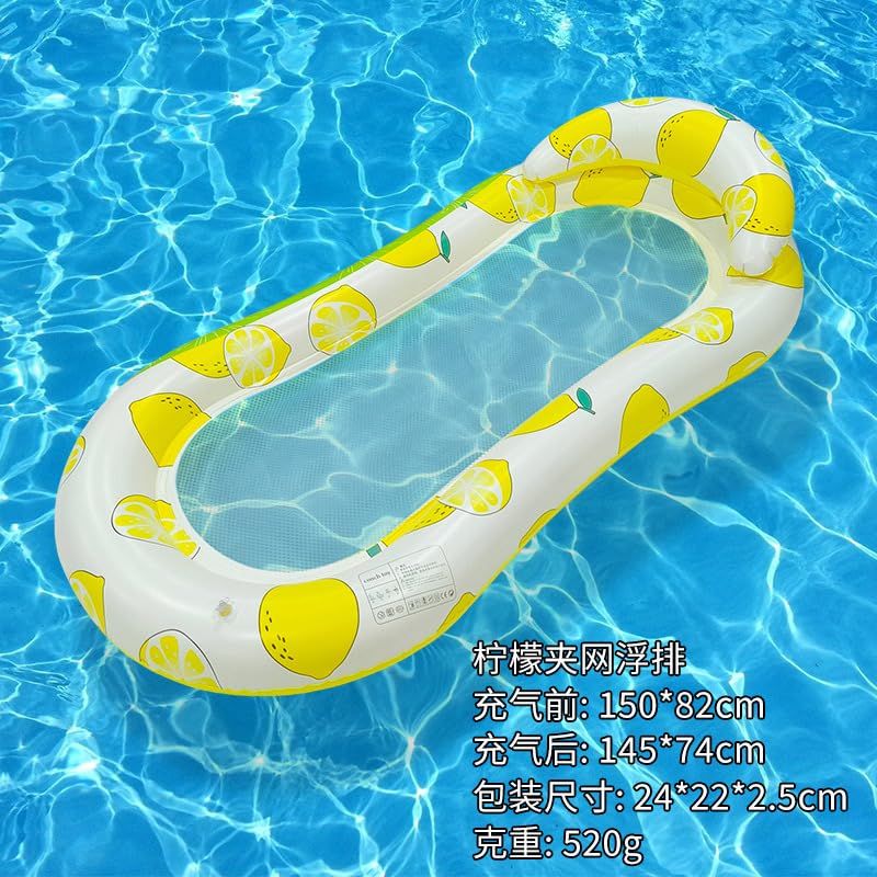 KNYUC MART Inflatable Pool Float Lounger with Lemon Pattern, Mesh Cooling Bed, White and Yellow Lemon Design with Heavy Duty Air Pump (1 Pcs.) - Image 6 thumbnail