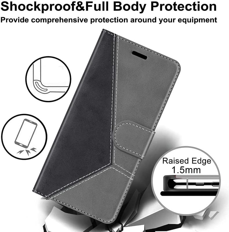 Image of ClickCase Trend Series for Motorola Moto G05 Leather Wallet Flip Case Magnetic Closure Flip Cover for Motorola Moto G05 (Grey Black)