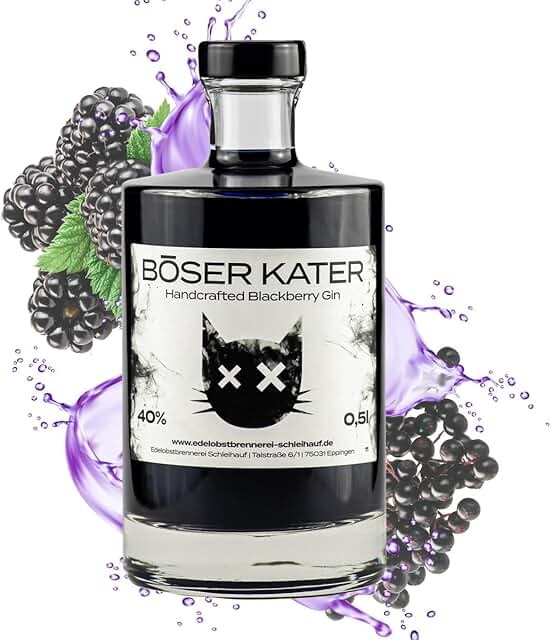 BÖSER KATER Black Gin | Das Original | Handgemachter Blackberry Gin mit fruchtigem Brombeer-Geschmack | Schwarz Violetter Cocktail | Die perfekte Geschenkidee 0,5l 40% Vol product image