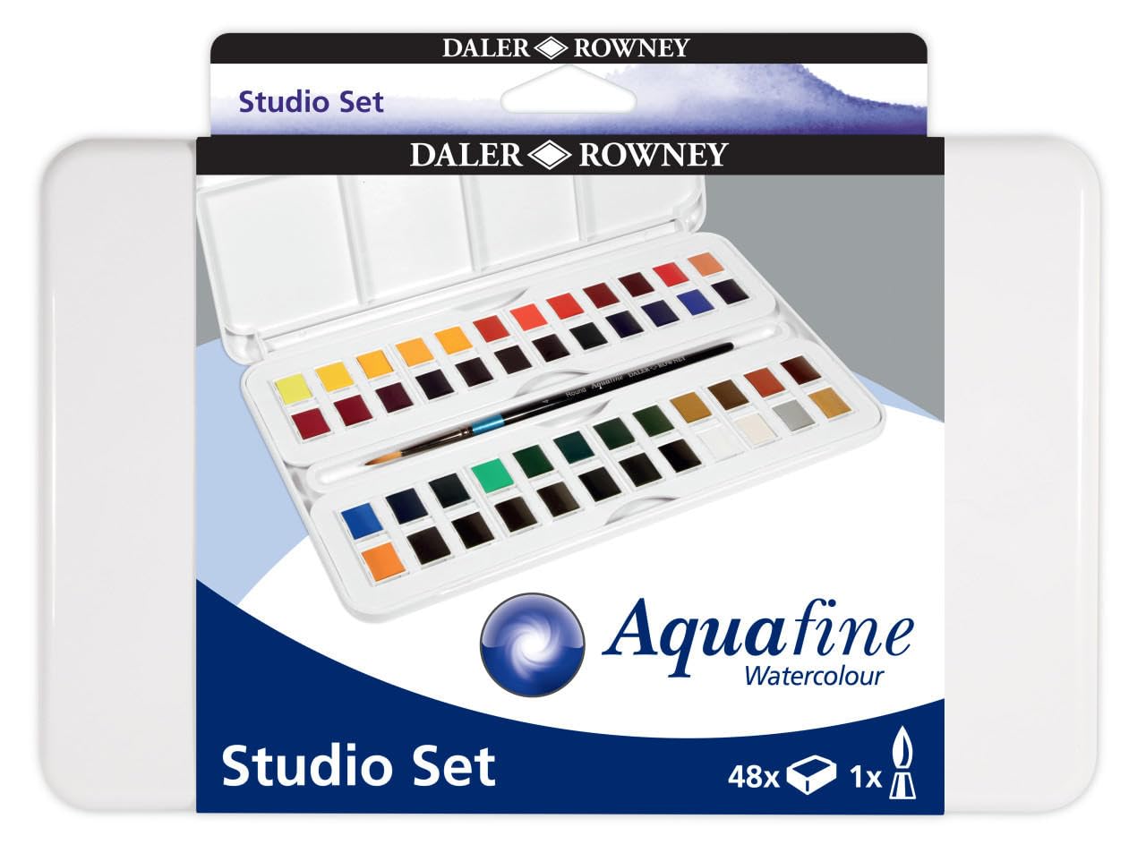 Daler-Rowney Aquafine Watercolour Studio Set mit 48 Halbnäpfchen inkl. einem Pinsel, Mehrfarbig, D131900201