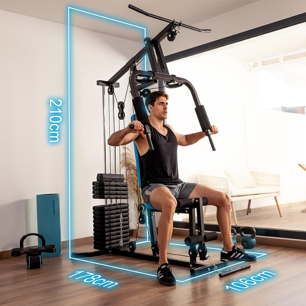 Cecotec Estación de Entrenamiento Multifuncional Drumfit HomeGym 1000 Single y Double. Bloque de Pesas Total 65Kg, Full-Body Workout, Almohadillas Acolchadas, Ajustable, Acero, Peso Máximo 120 - 150Kg