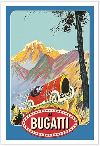Miniatura 7 de Bugatti Race Cars - Vintage Car Racing Poster by Donnelli c.1912 - Fine Art Matte Paper Print (Unframed) 24x32in
