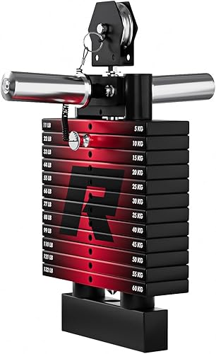 Miniatura 9 de RitFit M1 Pro Smith Machine Package, All-in-One Power Cage with Weight Stack Set, Includes LAT Pulldown & Cable Crossover System for Home Gyme Rojo