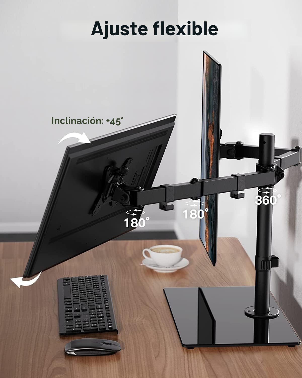 ErGear Dual Soporte para Monitor para Pantallas de 13”- 32” con Base Ancha Construcción Sólida Dual Brazo Monitor Movimiento Suave Inclinación ± 45 ° Giratorio 180 ° Rotación 360 ° Peso Máx. 8 kg
