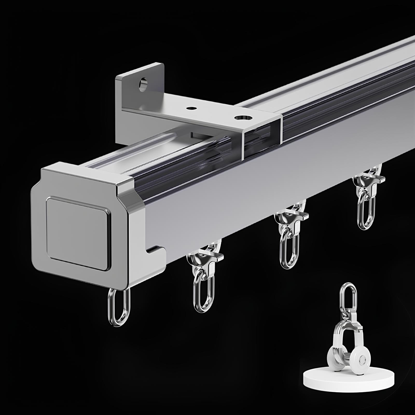 Cumizable system szyn sufitowych ze stopu aluminium do zasłon 60-600 cm, drążek działowy z rolkami, montowany na ścianie, niebieski, 550 cm/5 x 110 cm, idealny do dekoracji domu
