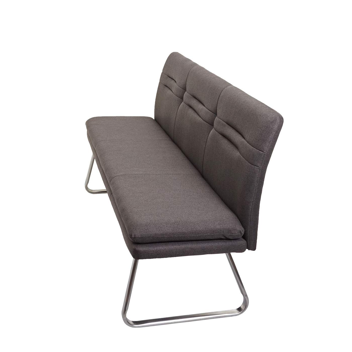 Mendler Banco de comedor HWC-H70, banco tapizado, respaldo de tela/textil de acero inoxidable cepillado, color gris-marrón, 180 cm