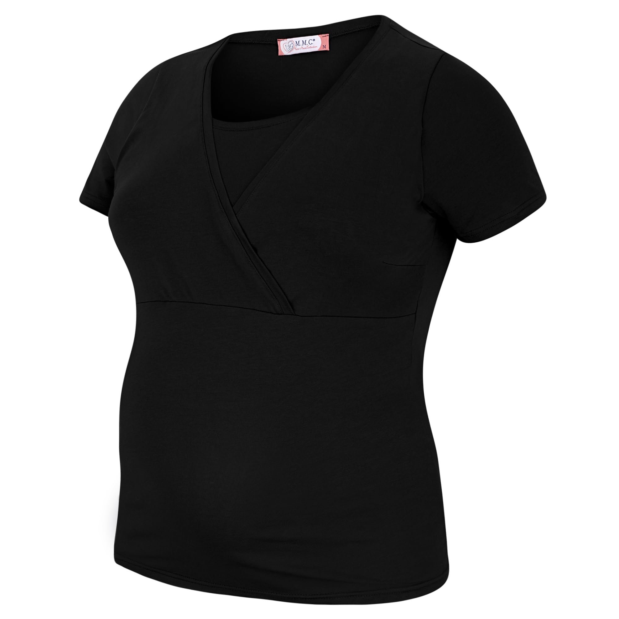 M.M.C. Lot de 3 t-shirts d'allaitement, couleur unie, mode de grossesse, d'allaitement, manches courtes