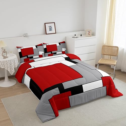 Miniatura 2 de Erosebridal Juego de edredón para mujeres y hombres, juego de ropa de cama cuadrado moderno 3D tamaño matrimonial, juego de edredón geométrico,