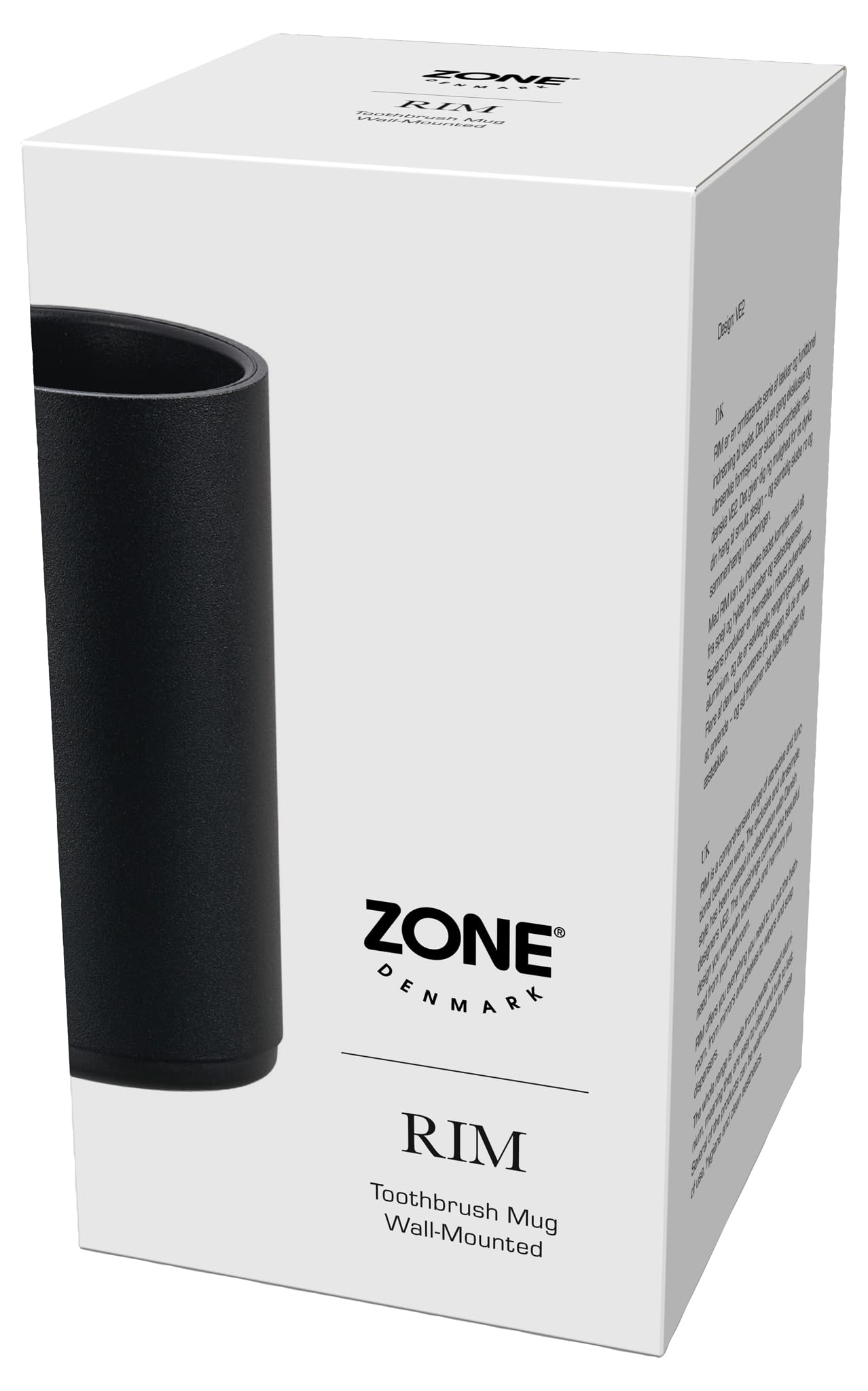 ZONE DENMARK Rim - Bicchiere per spazzolino da denti, da parete, diametro 7 x 13,6 cm, colore: Nero