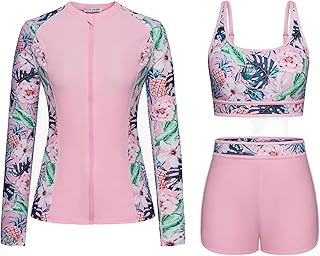 Traje de baño de princesa de 3 piezas Rashguard para mujer, manga larga, con pantalones cortos, conjuntos de bikini push up para mujer, color negro