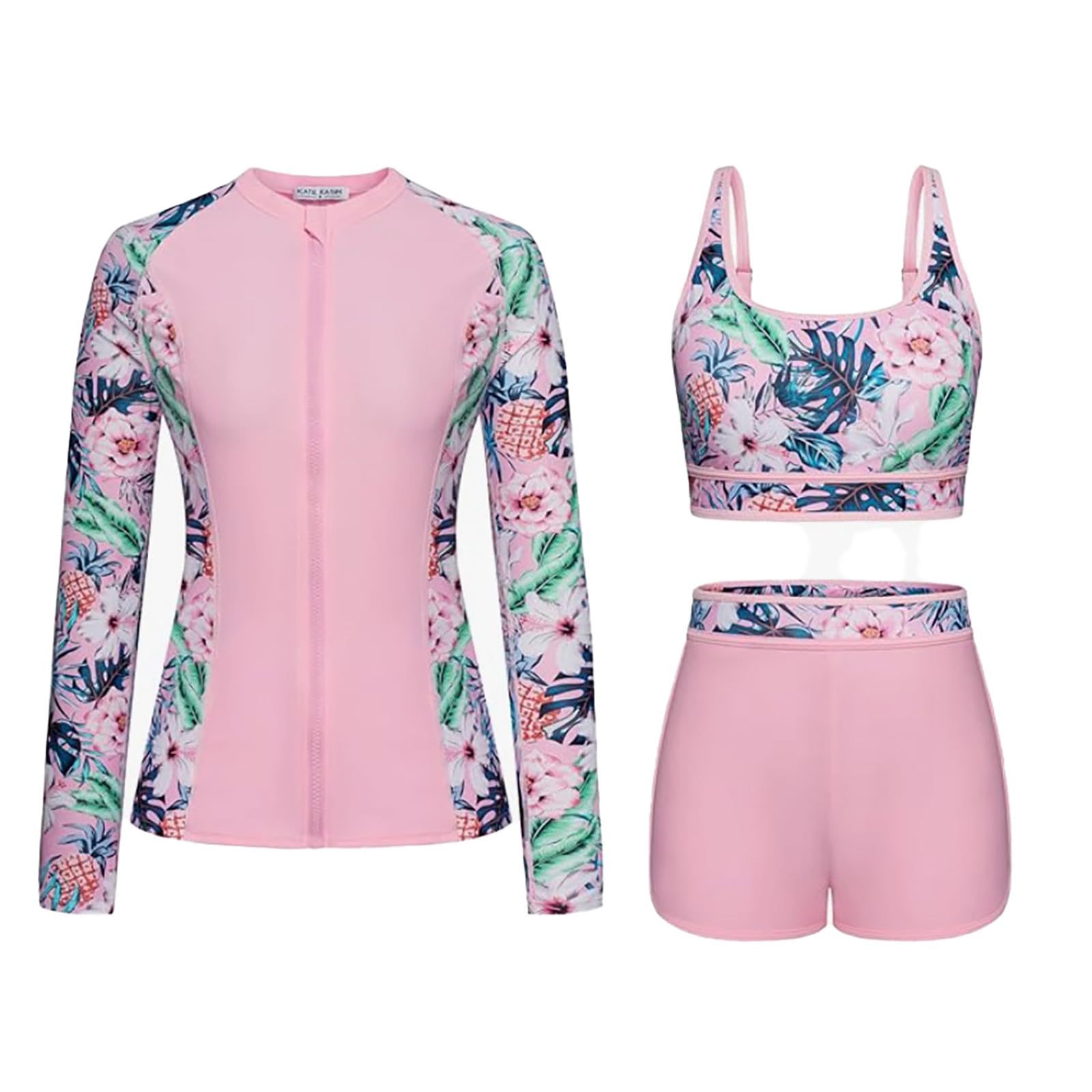 WWricotta Set 3 Pezzi Rash Guard Donna, Manica Lunga, Pantaloncini e Top Push-up, Perfetto per Protezione e Stile in Spiaggia.